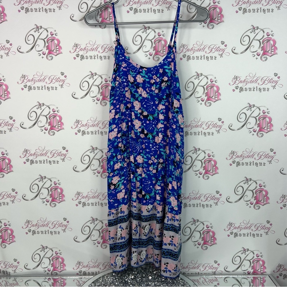 Qearal dress flowy flowers Vibrant Floral Dress in Blue and Pink